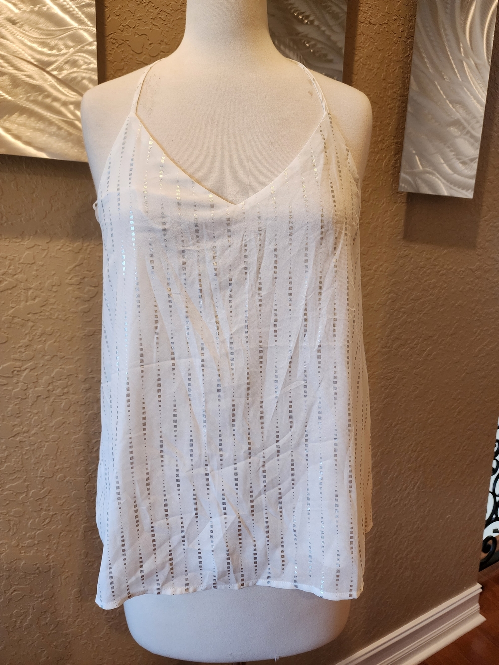 Cozy Casual White Sheer Metallic-Stripe Cami